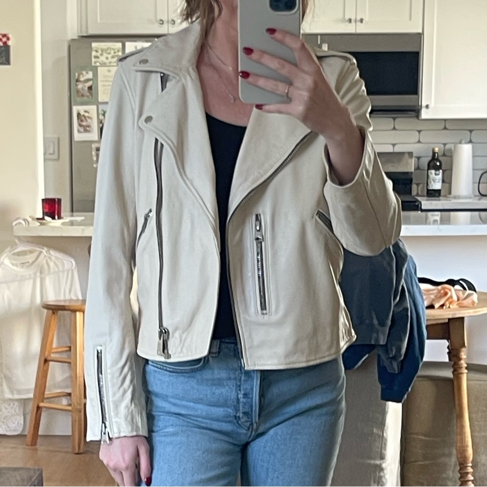 All Saints cream colored leather jacket, size 8
